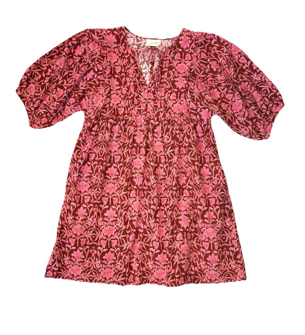 Universal Thread Pink Floral Puff Sleeve Mini Dress Large Milkmaid Fairy Romance